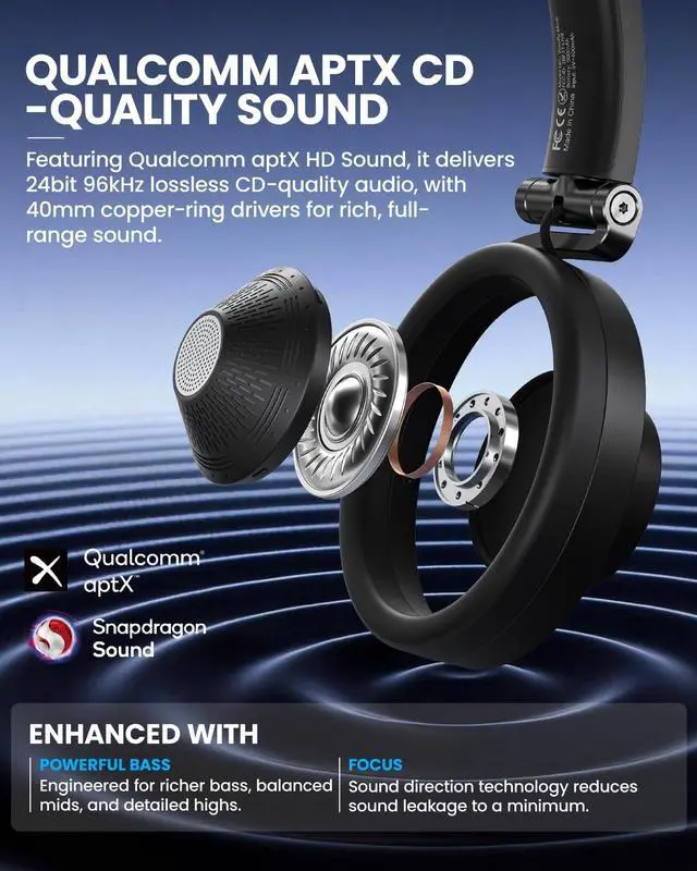 Alt view image 2 of 7 - Mixer Open Ear Headphones, Wireless Headphones with Qualcomm aptX HD, Snapdragon Sound, Comfortable Breathable Open Fit, 40-Hour Playtime, Open Back Headphones with Carrying Case (Black)