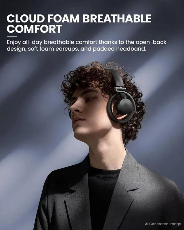 Alt view image 3 of 7 - Mixer Open Ear Headphones, Wireless Headphones with Qualcomm aptX HD, Snapdragon Sound, Comfortable Breathable Open Fit, 40-Hour Playtime, Open Back Headphones with Carrying Case (Black)