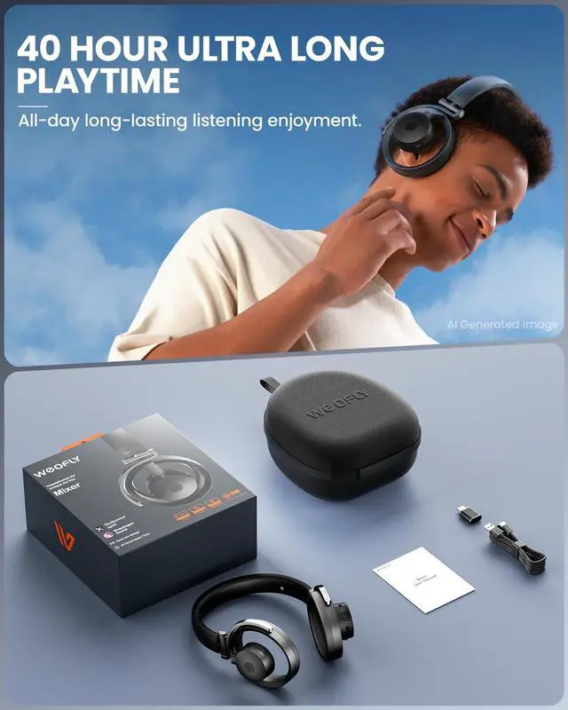 Alt view image 7 of 7 - Mixer Open Ear Headphones, Wireless Headphones with Qualcomm aptX HD, Snapdragon Sound, Comfortable Breathable Open Fit, 40-Hour Playtime, Open Back Headphones with Carrying Case (Black)