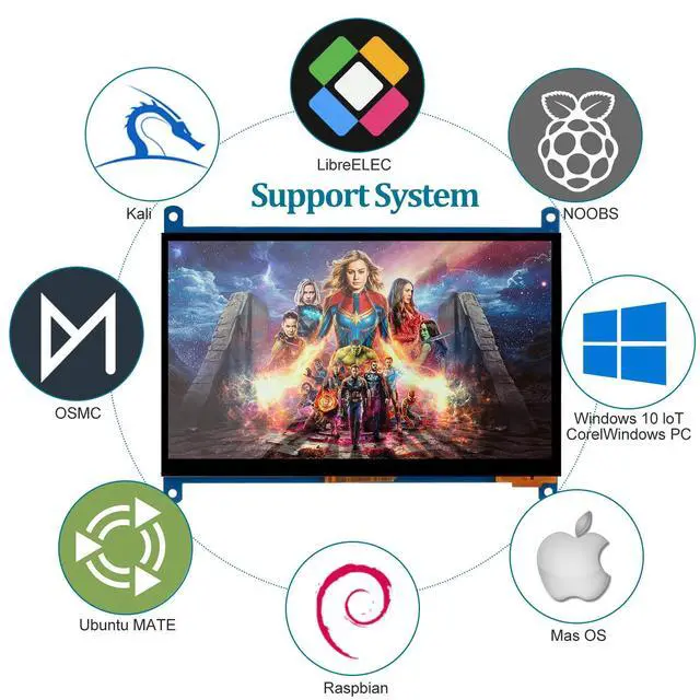 Alt view image 5 of 7 - Raspberry Pi Screen 7inch Monitor IPS 1024x600 HDMI Capacative 7'' Touch Screen Monitors Compatible with 3B+/3/2 B/B+/ Banana Pi Windows10/8.1/8/7 Driver Free 5-Point Raspberry pi Display