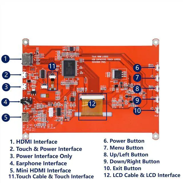 Alt view image 7 of 7 - Raspberry Pi Screen 7inch Monitor IPS 1024x600 HDMI Capacative 7'' Touch Screen Monitors Compatible with 3B+/3/2 B/B+/ Banana Pi Windows10/8.1/8/7 Driver Free 5-Point Raspberry pi Display