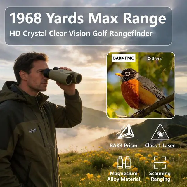Alt view image 4 of 7 - ED Glass Rangefinder Binoculars 10x42, Long Range Binoculars, HD Laser Range Finder for Hunting Golf Bird Watching, 1968 Yards IP67 Waterproof Binocular Rangefinder Khaki