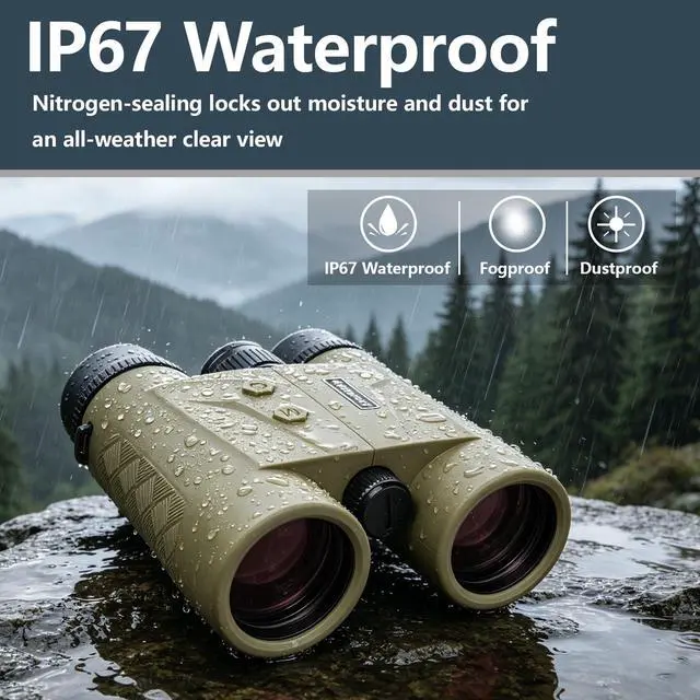 Alt view image 5 of 7 - ED Glass Rangefinder Binoculars 10x42, Long Range Binoculars, HD Laser Range Finder for Hunting Golf Bird Watching, 1968 Yards IP67 Waterproof Binocular Rangefinder Khaki