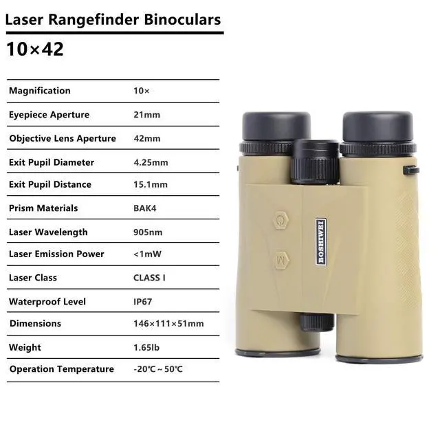 Alt view image 7 of 7 - ED Glass Rangefinder Binoculars 10x42, Long Range Binoculars, HD Laser Range Finder for Hunting Golf Bird Watching, 1968 Yards IP67 Waterproof Binocular Rangefinder Khaki
