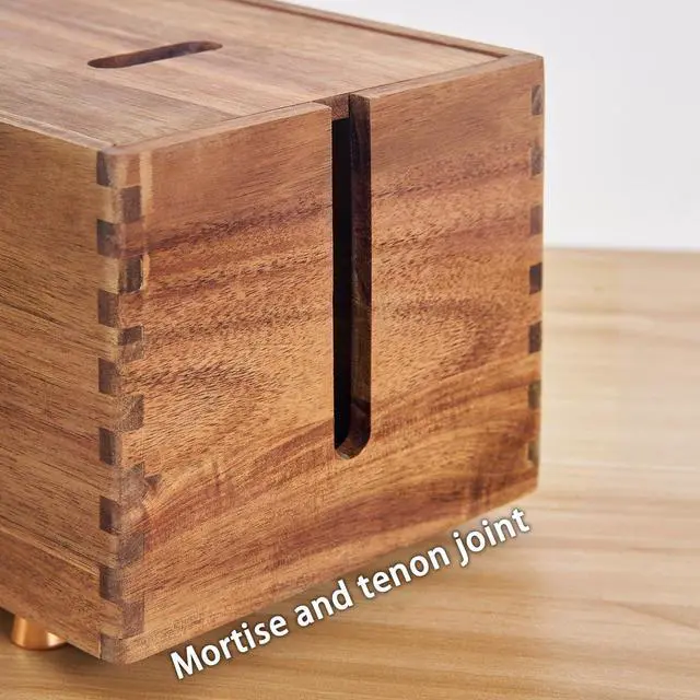 Alt view image 6 of 6 - Acacia Wood Cable Management Box - Wooden Cord Hider with 4 Metal Feet, Organizer for Desk & Floor, Power Strip TV Wire Concealer, Under Desk Storage for Office, Home Electrical Cables