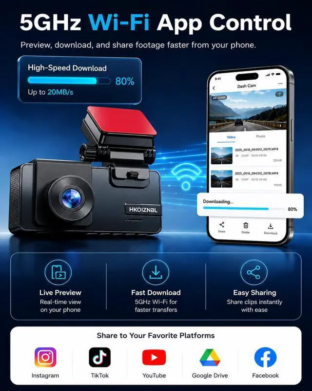 Alt view image 2 of 7 - 4K+2.5K Dual Dash Cam Front Rear F1.4 Night Vision Dash Camera | 3.69" LCD, 32GB, 5.8G WiFi. 24/7 parking monitor with G-Sensor auto-lock. Loop recording. WDR. 170° wide, -4°F~185°F