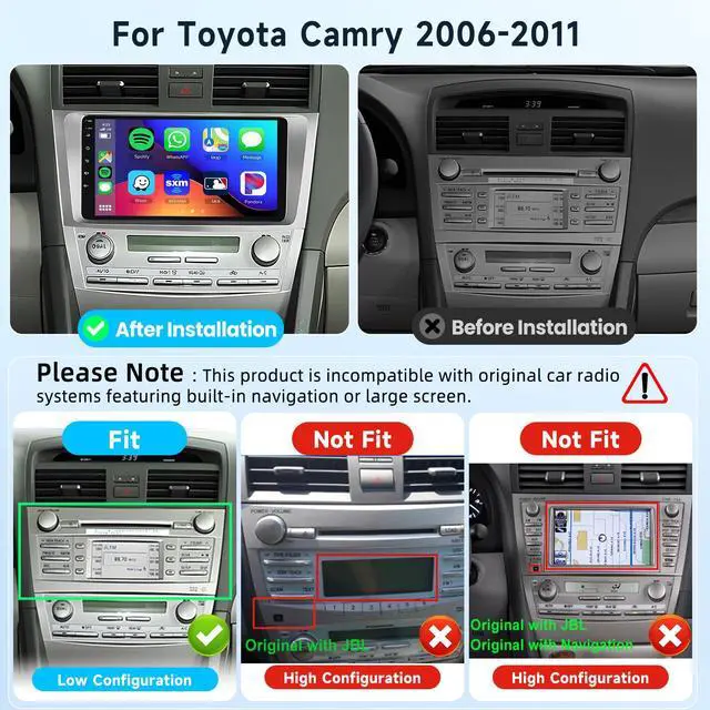 Alt view image 2 of 7 - 5GHz-WiFi 2G+64G Car Radio for Toyota Camry 2006 2007 2008 2009 2010 2011 with Wireless CarPlay Android Auto, 9 Inch Touch Screen Android 15 Car Stereo HiFi Audio GPS Bluetooth SWC HD Camera