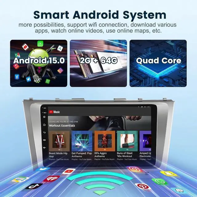 Alt view image 5 of 7 - 5GHz-WiFi 2G+64G Car Radio for Toyota Camry 2006 2007 2008 2009 2010 2011 with Wireless CarPlay Android Auto, 9 Inch Touch Screen Android 15 Car Stereo HiFi Audio GPS Bluetooth SWC HD Camera
