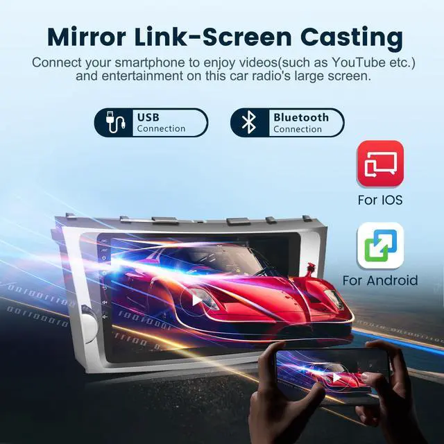 Alt view image 4 of 7 - 5GHz-WiFi 2G+64G Car Radio for Toyota Camry 2006 2007 2008 2009 2010 2011 with Wireless CarPlay Android Auto, 9 Inch Touch Screen Android 15 Car Stereo HiFi Audio GPS Bluetooth SWC HD Camera