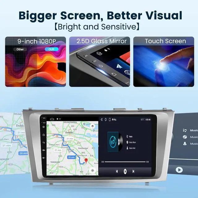 Alt view image 7 of 7 - 5GHz-WiFi 2G+64G Car Radio for Toyota Camry 2006 2007 2008 2009 2010 2011 with Wireless CarPlay Android Auto, 9 Inch Touch Screen Android 15 Car Stereo HiFi Audio GPS Bluetooth SWC HD Camera