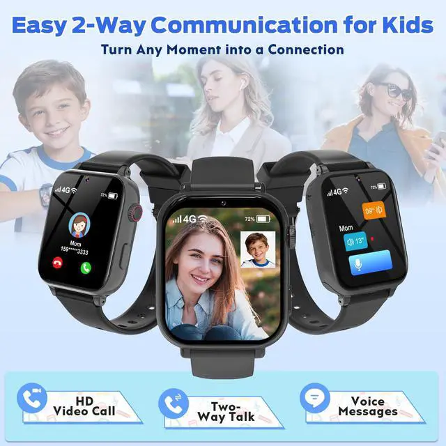 Alt view image 4 of 7 - 4G Kids Smart Watch with GPS Tracker, Video Call & Texting, Smart Watch for Kids with SIM Card, SOS, School Mode, HD Camera, Pedometer, Kid Watch Gift for Boys Girls Age 4-12, Black