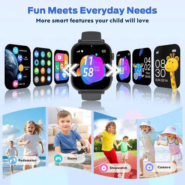 Alt view image 6 of 7 - 4G Kids Smart Watch with GPS Tracker, Video Call & Texting, Smart Watch for Kids with SIM Card, SOS, School Mode, HD Camera, Pedometer, Kid Watch Gift for Boys Girls Age 4-12, Black