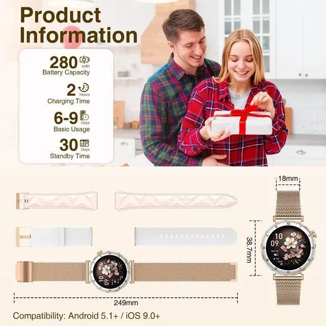 Alt view image 3 of 7 - Smart Watches for Women (Answer/Make Calls),1.19" AMOLED Slim, Rose Gold | Smartwatch with Heart Rate/Sleep Monitor,120+ Sport Modes Fitness Tracker with Bluetooth for iOS/Android