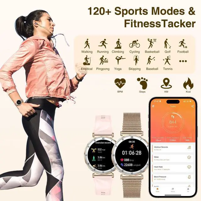 Alt view image 7 of 7 - Smart Watches for Women (Answer/Make Calls),1.19" AMOLED Slim, Rose Gold | Smartwatch with Heart Rate/Sleep Monitor,120+ Sport Modes Fitness Tracker with Bluetooth for iOS/Android