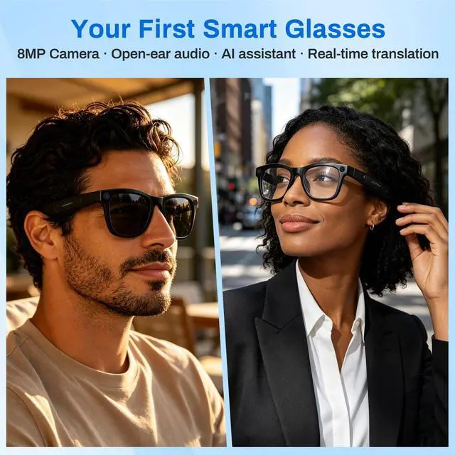 Alt view image 2 of 7 - Your First Smart Glasses Sidekick Glasses, 8MP HD Video Recording | 410mAh Battery, Object Recognition & Real-Time Translation, Camera Glasses for Outdoor Activities for Women Men, Black