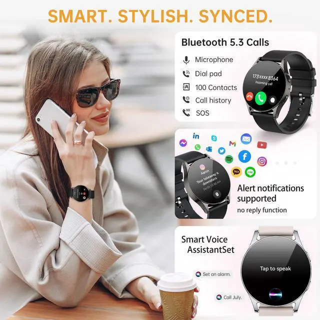 Alt view image 4 of 6 - AI Smart Watch for Women Men with GPT, 1.32" AMOLED Fitness Tracker with Heart Rate/Sleep/SpO2 Monitor, Waterproof Smartwatch for Android/iPhone Phones (Black)