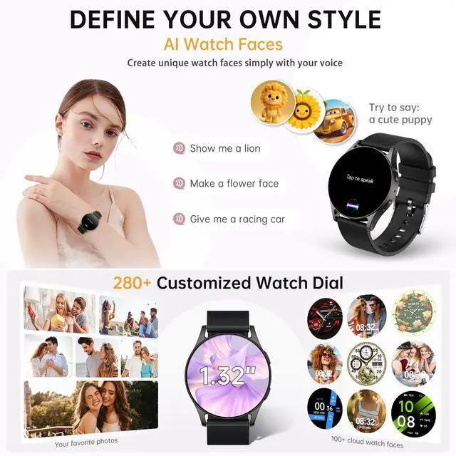 Alt view image 6 of 6 - AI Smart Watch for Women Men with GPT, 1.32" AMOLED Fitness Tracker with Heart Rate/Sleep/SpO2 Monitor, Waterproof Smartwatch for Android/iPhone Phones (Black)
