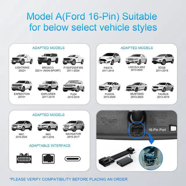 Alt view image 4 of 7 - Dashcam Power Adapter Custom for Ford 16 Pin (Model A) for F150/F250/F350 Explorer Bronco and etc,Hide The Wires,GPS Radar Mirror Camera Dash Cam Adapte,Connects to Rearview Mirror(Exposed)