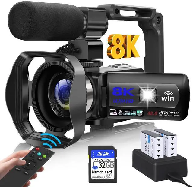 Main image of Video Camera, 8K 48MP Vlogging Camera for YouTube 18X Digital Zoom | Recording Camera 3 Touch Screen Camcorder with WiFi, External Mic, Fill Light, Remote Control, 32GB SD Card & 2 Batteries