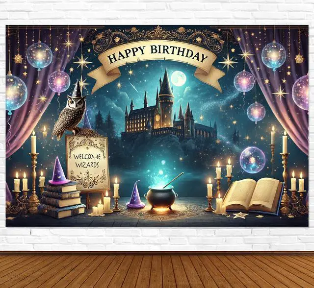 Main image of Wizard Happy Birthday Banner Wizard Happy Birthday Backdrop 6x4ft Wizard Party Decorations Magical Bdy Decorations Magical Party Decorations Wizard Backdrop for Room Decorations