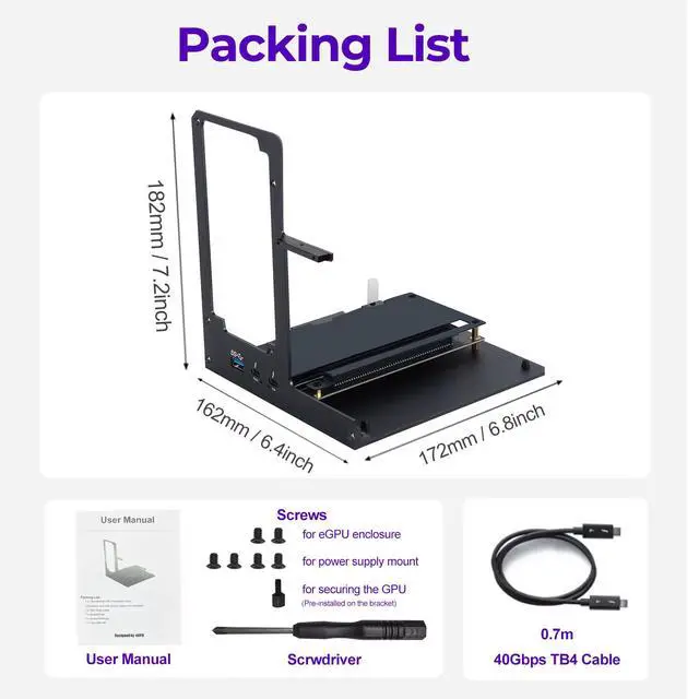 Alt view image 7 of 7 - External eGPU Dock, 2* Thunderbolt 4/3 USB4 Port, 85W PD | eGPU Dock for Mini PCs, Laptops and Gaming Handhelds | Compatible with NVIDIA/AMD PCIe,ATX Power Supply | Windows 10/11