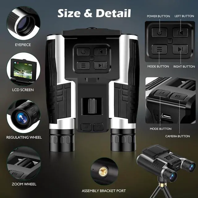 Alt view image 5 of 7 - Digital Binoculars with Camera, 2.4 Inch LCD Screen 8X Digital Zoom | 48MP photos, 2.5K video recording, includes 32GB SD card, perfect for bird watching, concerts and outdoor activities
