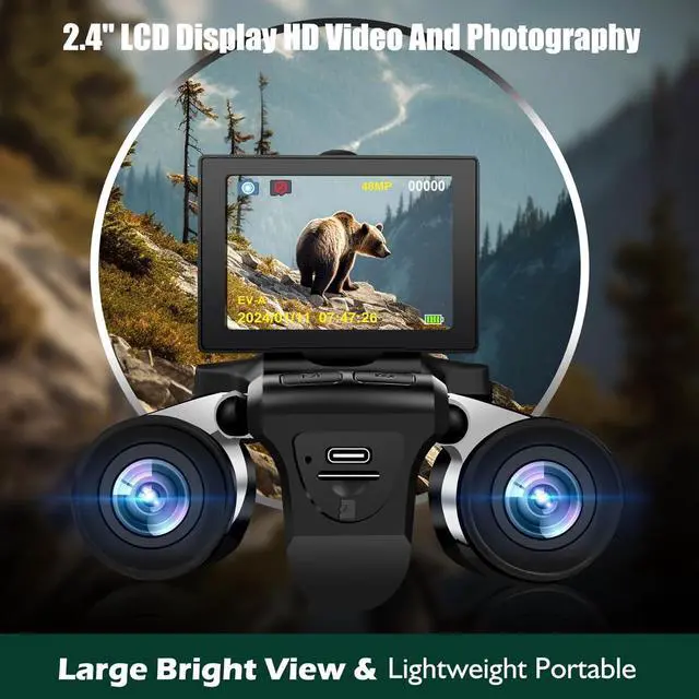 Alt view image 3 of 7 - 2-in-1 Camera Binoculars 12x32 HD 2.4 Inch LCD Display 32G | 8X digital zoom function, supports 48MP images & 2.5K videos, equipped with 32GB card for bird watching outdoor activities