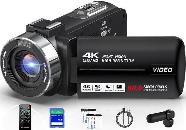 Main image of 4K Ultra 80MP Camcorder Video Camera Vlogging for YouTube Webcam | 18X Digital Zoom,IR Night Vision,3.0" IPS Screen,Video Recorder with 32GB SD Card,2 Batteries,Microphone and Remote Control