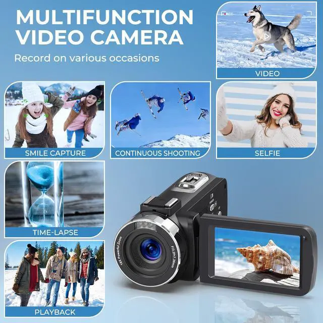 Alt view image 7 of 7 - 4K Ultra 80MP Camcorder Video Camera Vlogging for YouTube Webcam | 18X Digital Zoom,IR Night Vision,3.0" IPS Screen,Video Recorder with 32GB SD Card,2 Batteries,Microphone and Remote Control