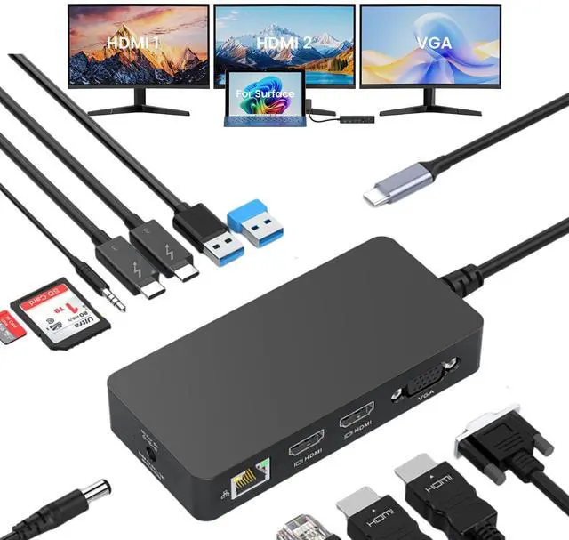 Main image of 2026 New Surface Thunderbolt 4 Dock Triple Displays 4K HDMI*2+VGA, 12 in 1 Surface Pro Docking Station with Power Adapter for Surface Pro 11/10/9/8/X/7/6/5/4/3, Surface Laptop, Surface Book Go