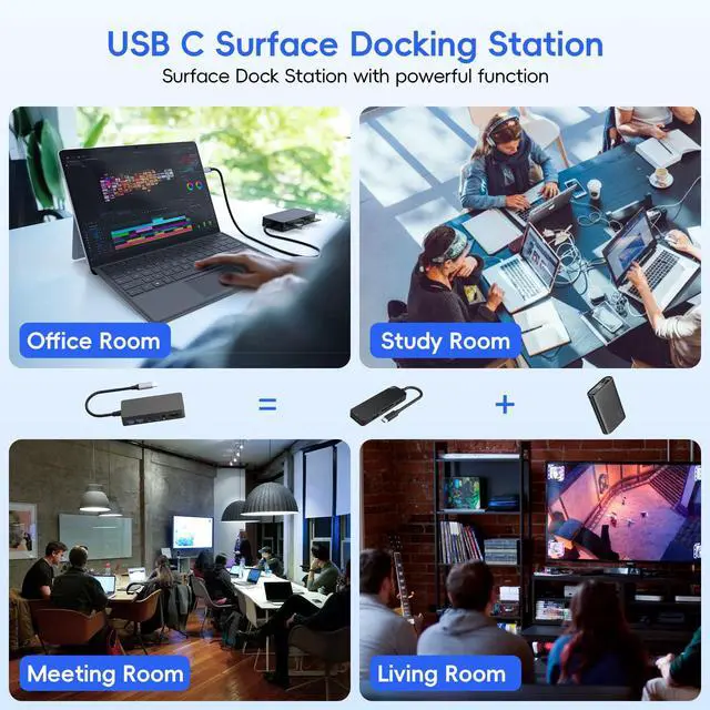 Alt view image 6 of 7 - 2026 New Surface Thunderbolt 4 Dock Triple Displays 4K HDMI*2+VGA, 12 in 1 Surface Pro Docking Station with Power Adapter for Surface Pro 11/10/9/8/X/7/6/5/4/3, Surface Laptop, Surface Book Go