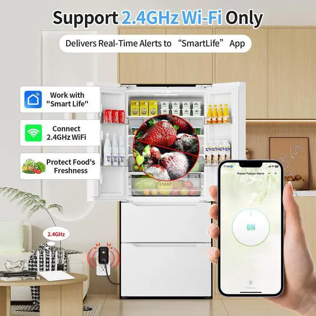 Alt view image 4 of 7 - Power Failure Alarm, WiFi Power Outage Alarm for Freezer, App Notifications | Voltage Detection, 110dB Adjustable LED Indicator, Power Monitor for GFCI Trips, Freezer, Sump Pump, Aquarium