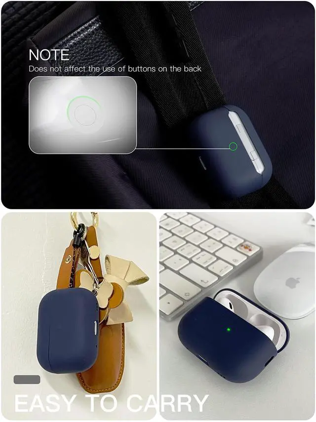Alt view image 6 of 6 - Liquid Silicone Case for AirPods Pro 2, Triple Layer Hybrid Protective Hard Case Shockproof Cover Compatible with AirPods Pro 2nd Generation(Midnight Blue)