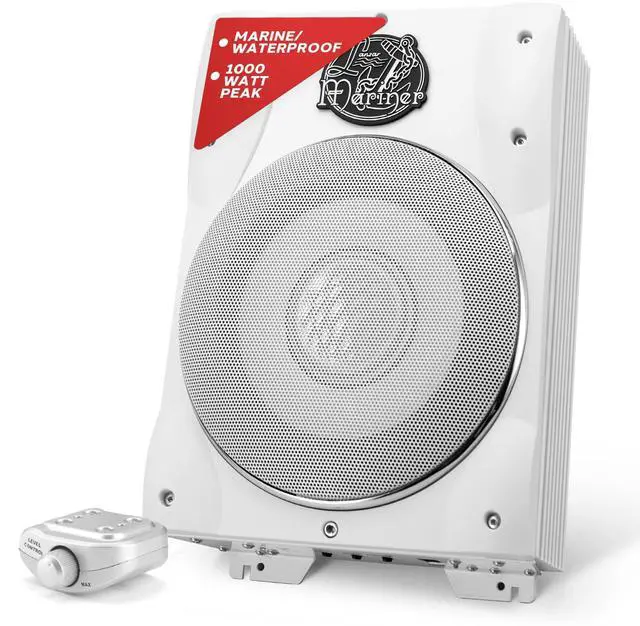 Main image of 8" Subwoofer, 1000W Low-Profile Marine Waterproof Car Subwoofer with Built-in Amplifier, Adjustable Bass Boost, Remote Level Control, RCA Input, Phase Shift (14.5" x 9.5" x 3")