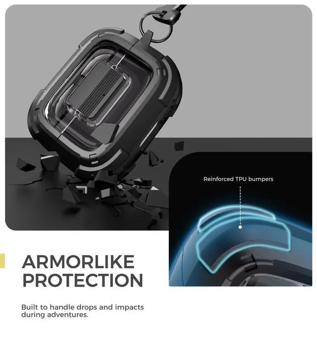 Alt view image 4 of 7 - Rugged Bumper Case for Samsung Galaxy Buds3 FE (2025) / Buds3 Pro and Buds3 (2024) Cases with Secure Lock, Shockproof Clear Protective Cover with Carabiner & Keyring Black