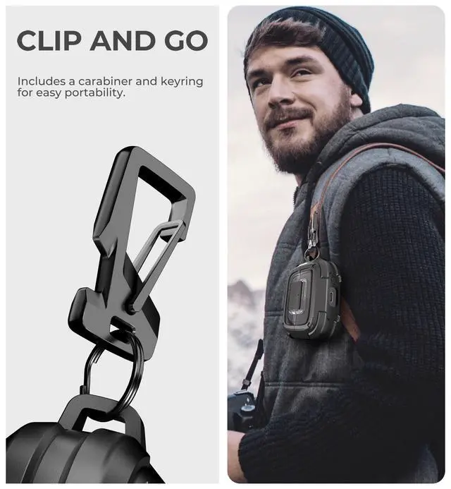 Alt view image 5 of 7 - Rugged Bumper Case for Samsung Galaxy Buds3 FE (2025) / Buds3 Pro and Buds3 (2024) Cases with Secure Lock, Shockproof Clear Protective Cover with Carabiner & Keyring Black