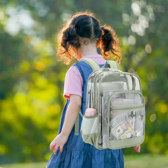 Alt view image 2 of 7 - Corduroy Clear Backpack for Girls Women, Heavy Duty Transparent School Backpack PVC See Through College Bookbag (Green)
