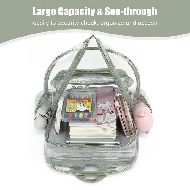Alt view image 4 of 7 - Corduroy Clear Backpack for Girls Women, Heavy Duty Transparent School Backpack PVC See Through College Bookbag (Green)