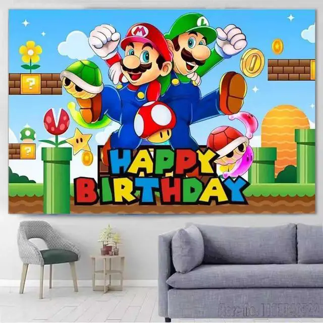 Alt view image 4 of 5 - Mario Birthday Party Decorations,Happy Birthday Banner Backdrop for Birthday Party Supplies