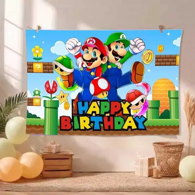 Alt view image 5 of 5 - Mario Birthday Party Decorations,Happy Birthday Banner Backdrop for Birthday Party Supplies