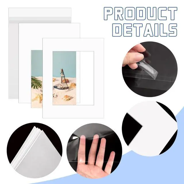 Alt view image 3 of 7 - 15 Set 11x14 White Picture Mats with Backing Boards and Bags for 8x10 Pictures, Frame Mattes Display Photo Paper Mat with Core Bevel Cut Clear Plastic Sleeves for Photos Paintings Prints