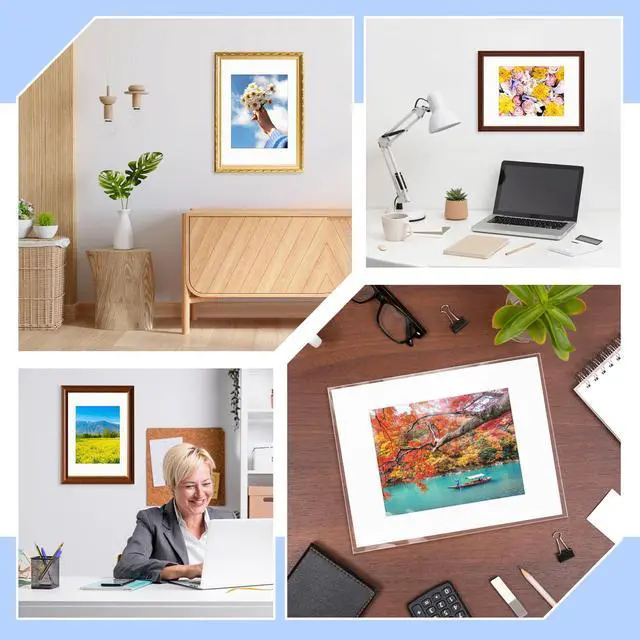 Alt view image 4 of 7 - 15 Set 11x14 White Picture Mats with Backing Boards and Bags for 8x10 Pictures, Frame Mattes Display Photo Paper Mat with Core Bevel Cut Clear Plastic Sleeves for Photos Paintings Prints