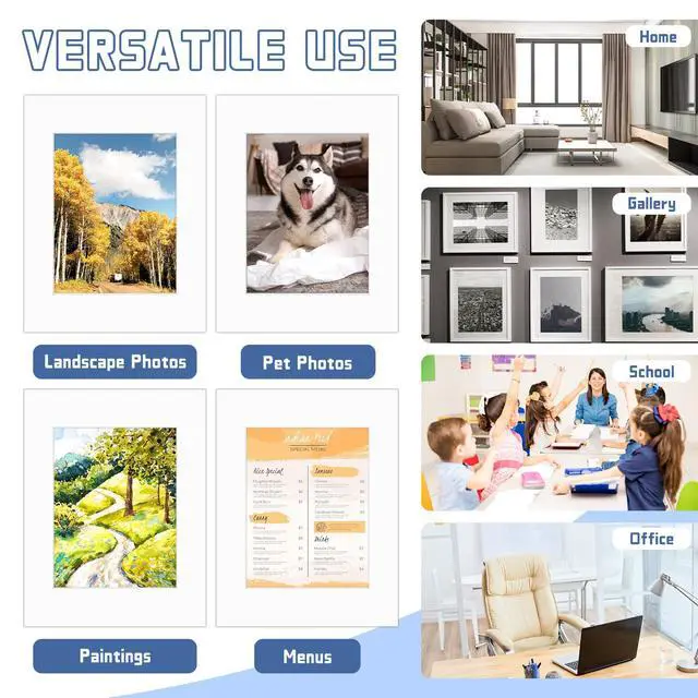 Alt view image 5 of 7 - 15 Set 11x14 White Picture Mats with Backing Boards and Bags for 8x10 Pictures, Frame Mattes Display Photo Paper Mat with Core Bevel Cut Clear Plastic Sleeves for Photos Paintings Prints