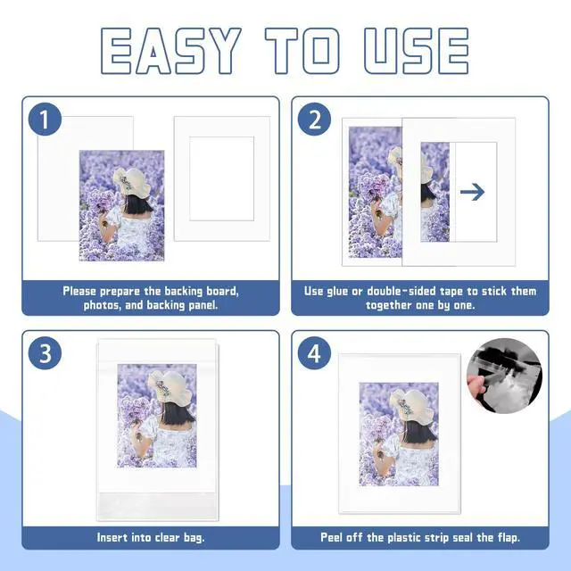 Alt view image 7 of 7 - 15 Set 11x14 White Picture Mats with Backing Boards and Bags for 8x10 Pictures, Frame Mattes Display Photo Paper Mat with Core Bevel Cut Clear Plastic Sleeves for Photos Paintings Prints