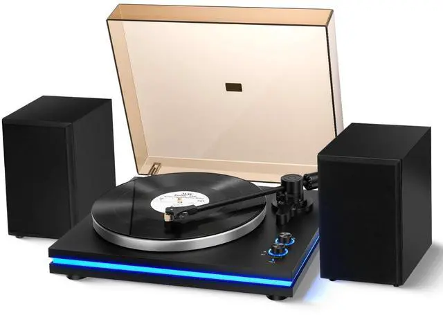 Main image of Vinyl Record Player with 40W Speakers, Belt-Drive Stereo Turntable, Magnetic Cartridge AT-3600L, Aluminum Platter, Hi-Fi, 2 Speed, LED Lighted Modern Bluetooth Turntable for Vinyl, Black