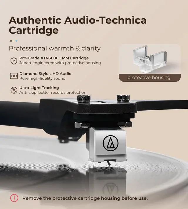 Alt view image 2 of 7 - Vinyl Record Player with 40W Speakers, Belt-Drive Stereo Turntable, Magnetic Cartridge AT-3600L, Aluminum Platter, Hi-Fi, 2 Speed, LED Lighted Modern Bluetooth Turntable for Vinyl, Black