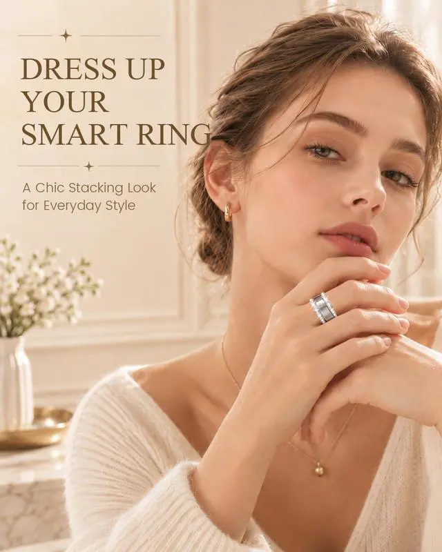 Alt view image 2 of 7 - 14K Gold Plated Smart Ring Jacket Compatible with Oura Ring Gen 4/Gen 3 | CZ Simulated Diamond Stacking Ring, Decorative Oura Ring Cover for Women