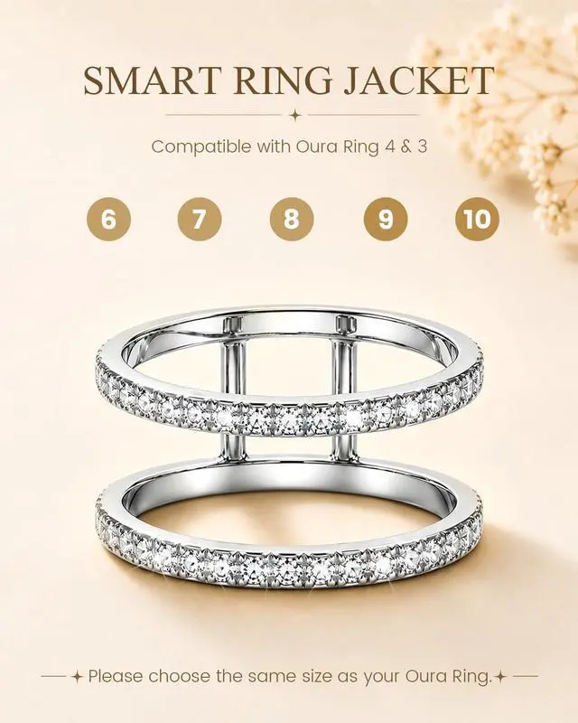Alt view image 5 of 7 - 14K Gold Plated Smart Ring Jacket Compatible with Oura Ring Gen 4/Gen 3 | CZ Simulated Diamond Stacking Ring, Decorative Oura Ring Cover for Women