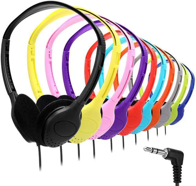 Main image of 10 Pack Over Ear Wired Headphones Bulk for School Classroom Student, Adjustable Headband with 3.5mm Jack, Lightweight Design Earphones for Classroom Learning and Testing (Multicolor)