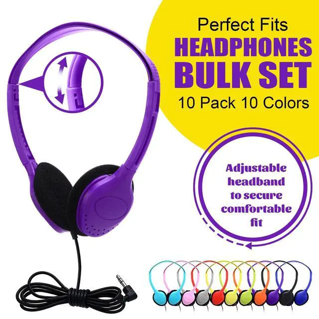 Alt view image 2 of 7 - 10 Pack Over Ear Wired Headphones Bulk for School Classroom Student, Adjustable Headband with 3.5mm Jack, Lightweight Design Earphones for Classroom Learning and Testing (Multicolor)